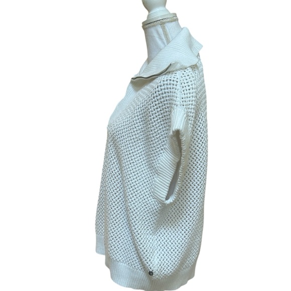 Scotch & Soda Women White Crochet Knit 1/4 Zip Cap Sleeve Sweater Sugar Sizzle L - Picture 6 of 16
